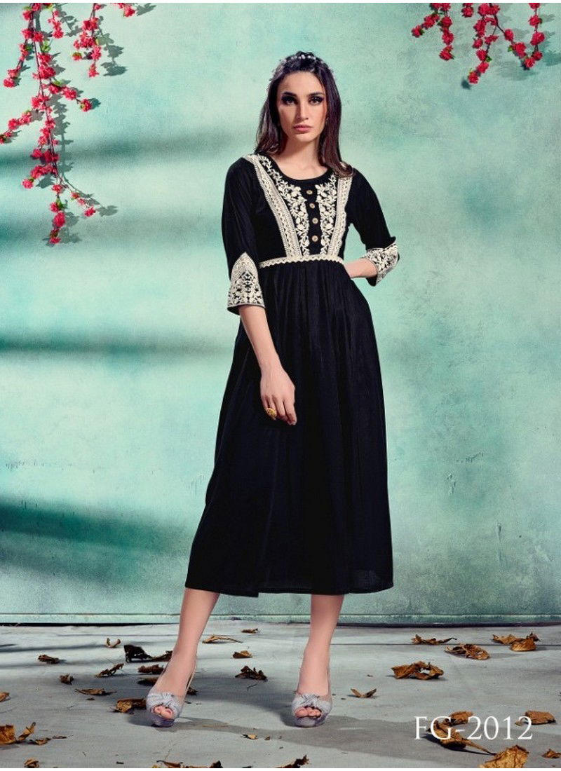 Black Colour FG Rosebery Vol 1 Pure Rayon with Lucknowi Embroidery Work New Western Kurtis 2012